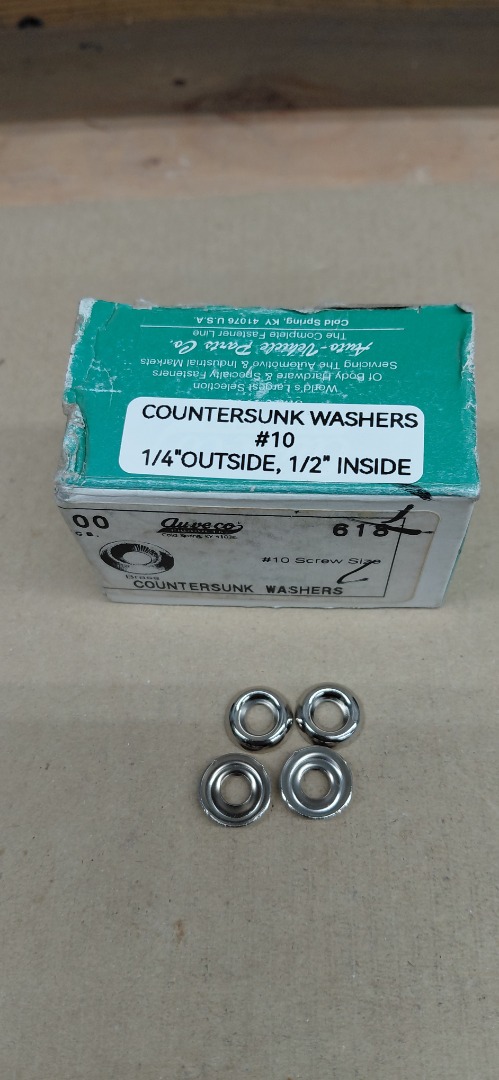 COUNTERSUNK WASHERS #10, 1/2" INSIDE- 1/4" OUTSIDE.