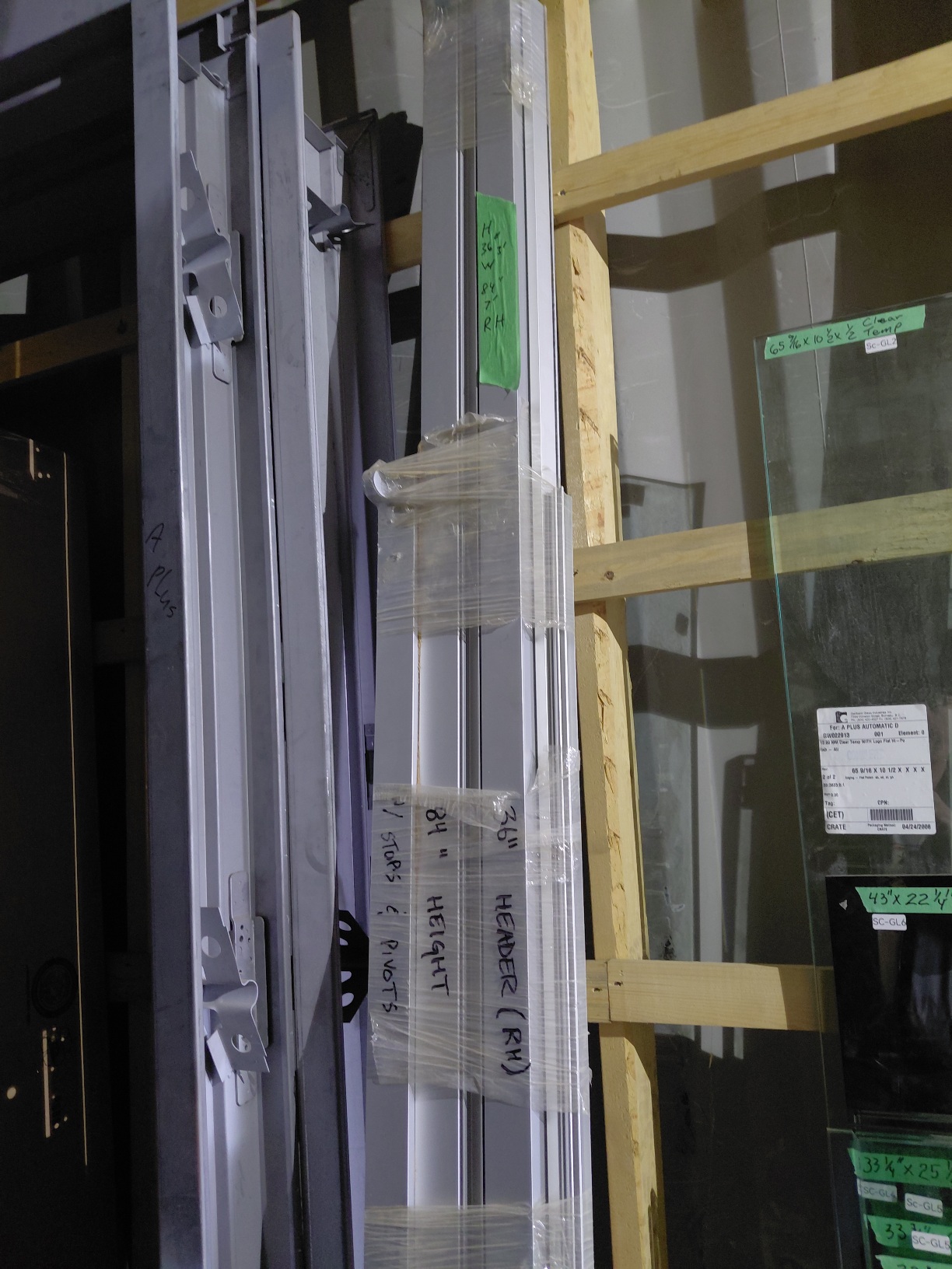 Aluminum door frame. 36"w x 84"H W/ Stops & Pivots.