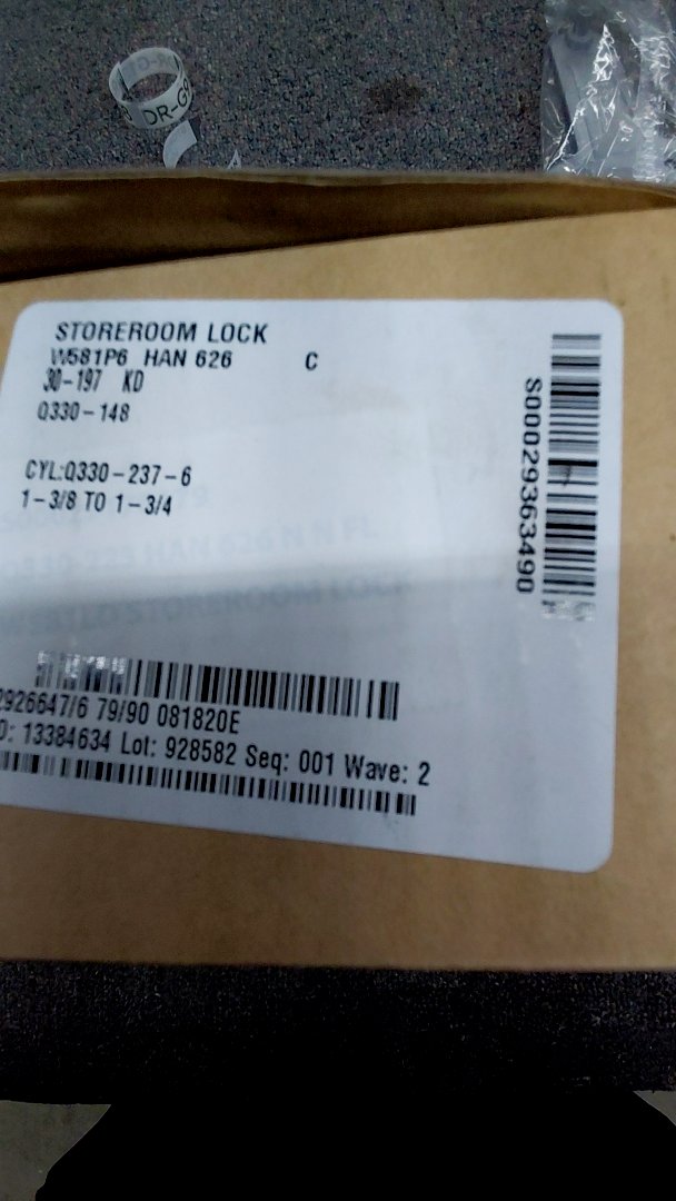 STOREROOM LOCK W581P6 HAN 626