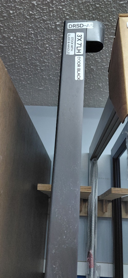 DOOR BLACK 3'X 7' LH STOCK WITH GLASS & HANDLES