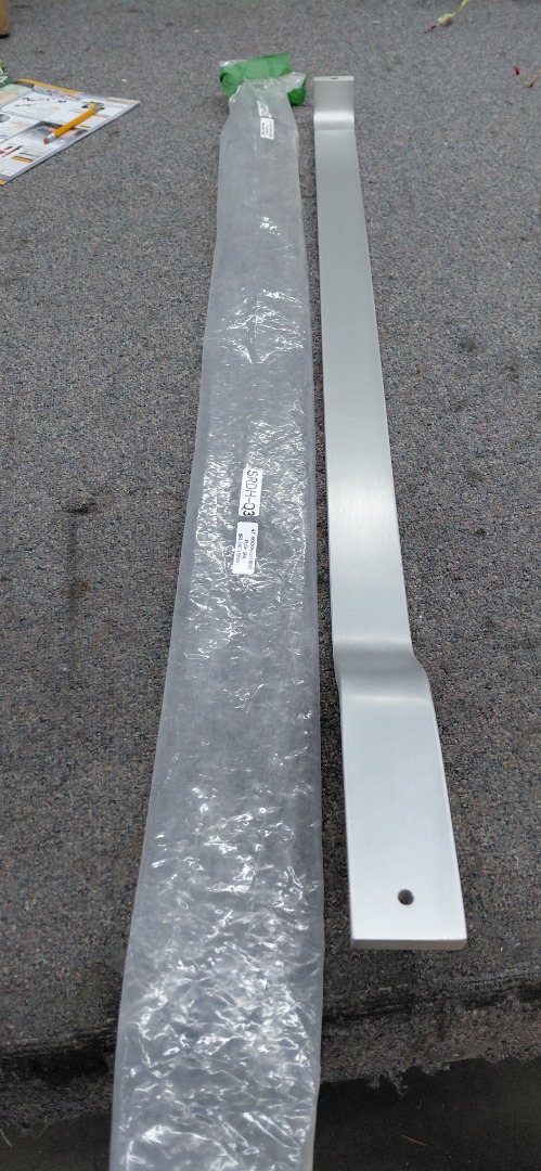 41" ROCKWOOD BENT PUSH BAR, BRUSHED FINISH.