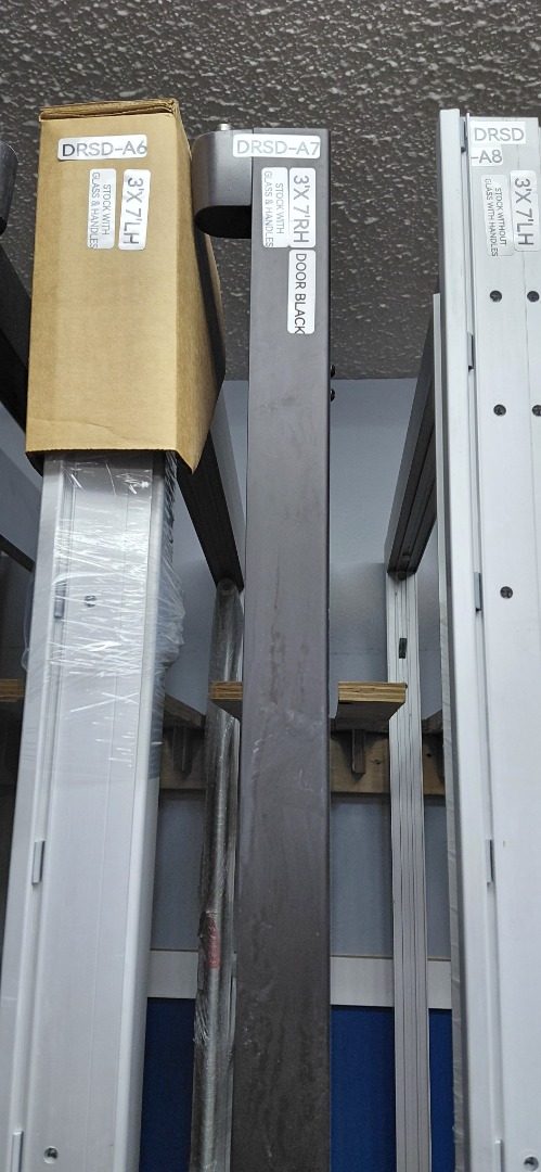 DOOR BLACK 3'X 7' RH STOCK WITH GLASS & HANDLES 